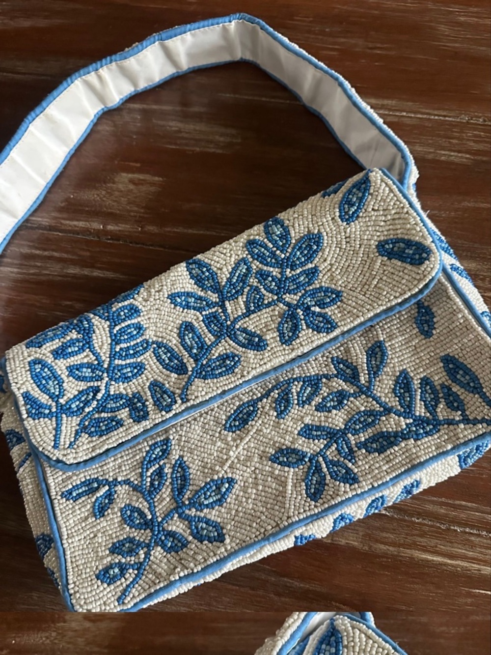 Antik Kraft White & Blue Beaded Shoulder Bag - Picture 3 of 5